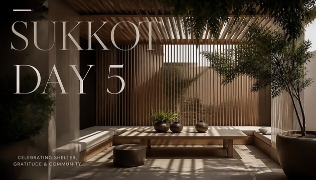 Modern wooden sukkah structure with minimalist design and slatted walls for sukkot celebration jewish holiday slatted wall outdoor shelter religious tradition minimalist architecture