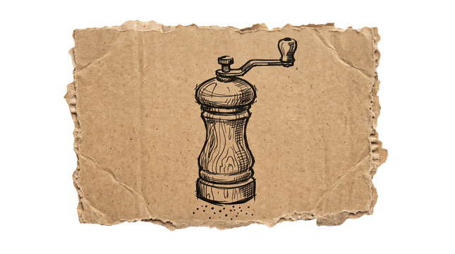 Wooden pepper grinder drawing, mockup isolated on transparent background, Food & Cooking