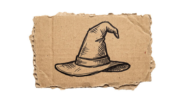 Pointy witch hat sketch art, mockup isolated on transparent background, Halloween & Spooky