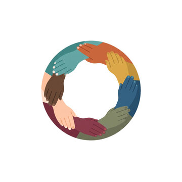 Circle of Diverse Joined Hands Flat Illustration for Unity and Teamwork Design