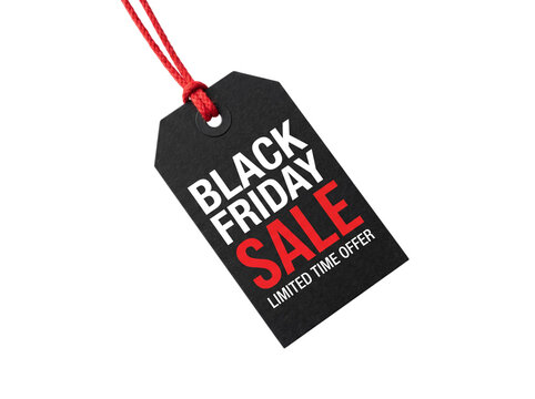 black friday sale tag isolated transparent background red string paper label discount promotion retail marketing shopping event commerce design