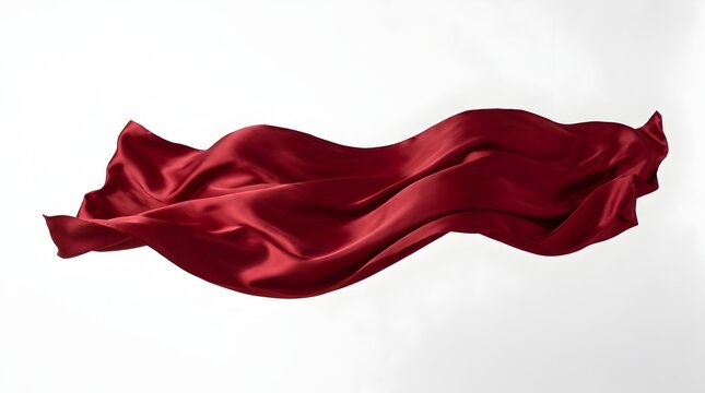 Red silk fabric waving smoothly through air on bright empty background
