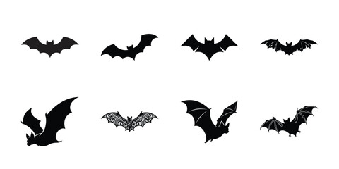 Fototapeta premium Black bat silhouettes with a treasure chest and cross against white background