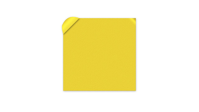 A single yellow square sticky note with a curled corner isolated on white transparent background