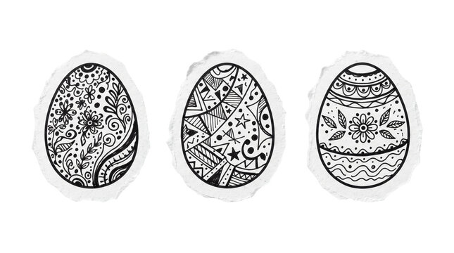 Sketches of decorated easter eggs, mockup isolated on transparent background, Easter