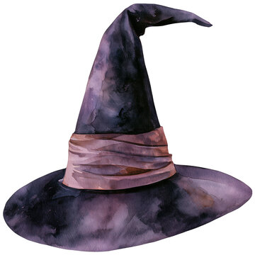 Water color illustration of Witch hat for Halloween on transparent background