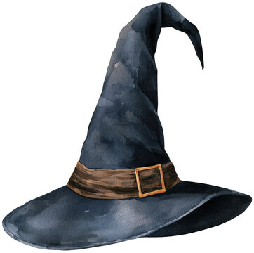 Water color illustration of Witch hat for Halloween on transparent background