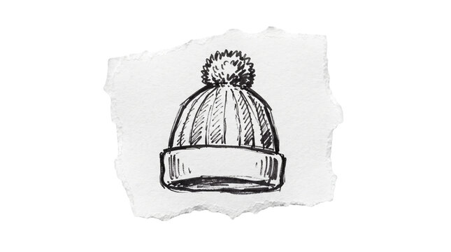 Marker sketch of beanie hat, mockup isolated on transparent background, Winter Holidays