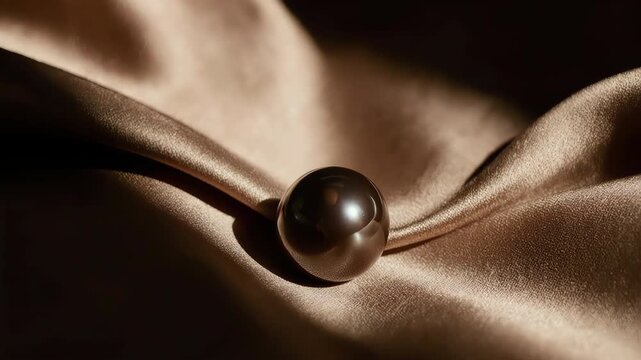 chocolate pearl rolling slowly across a piece of silk fabric