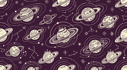 Planetary rings pattern with planets and stars © Maftuh