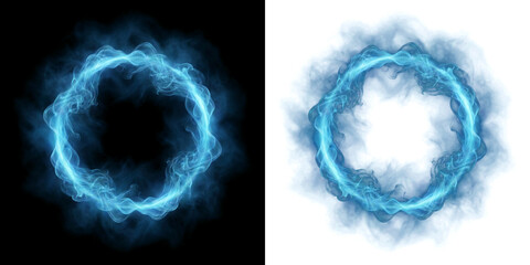 Obraz premium Png of abstract blue smoke ring portal on black and transparent background