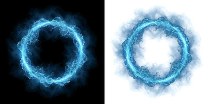 Png of abstract blue smoke ring portal on black and transparent background