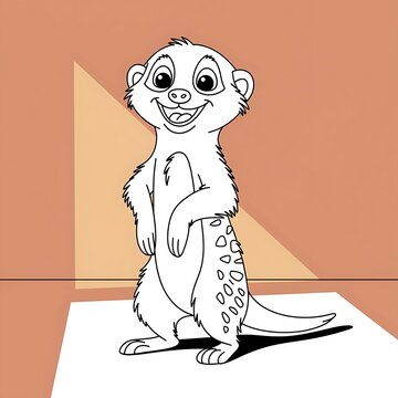 Smiling Meerkat Line Art Illustration on a Simple Geometric Background