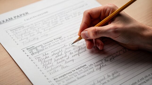 Student Writing Answers On An Exam Paper Using A Pencil