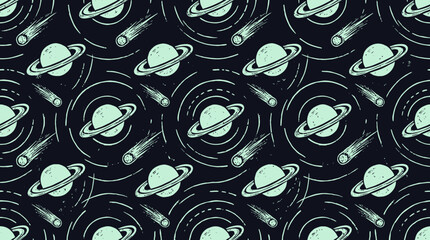 Planetary orbital pattern with rings and comets in space scene © Maftuh