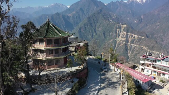 Aerial view of Zhiziluo Nu ethnic museum in Nu River canyon, Yunnan