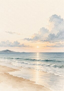 Calm sea sunset with soft clouds reflected on the water