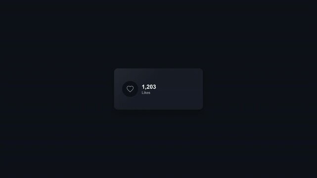Modern digital interface element displaying a 'likes' counter with a heart icon, symbolizing social media engagement and popularity on a sleek dark background for app or web design