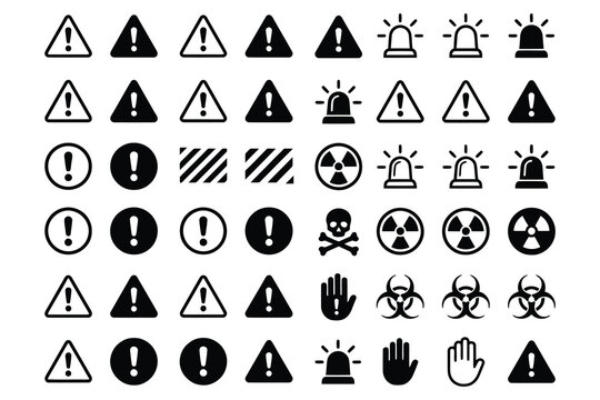 Set of hazard safety warning triangle and warning light icons with various emergency symbols safety signs alert sign caution symbols radiation hazard emergency signal danger sign industrial saf