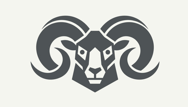 Powerful stylized vector icon of a rams head with large curved horns, perfect for a logo or mascot design.