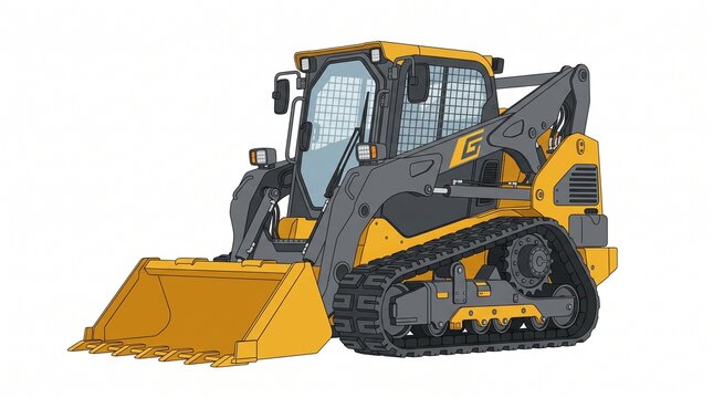 Compact track loader heavy construction equipment vector illustration isolated on white background