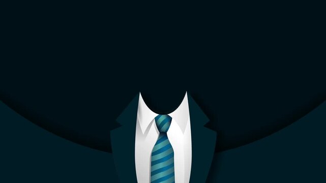 Animation of Business Suit with Blue Tie Faceless Executive Silhouette for Happy Boss Day Concept Background.