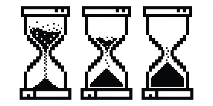 Pixel art style hourglass icons showing passing time in different stages with hourglass icon sand timer countdown graphic time management deadline indicator duration icon black silhouette
