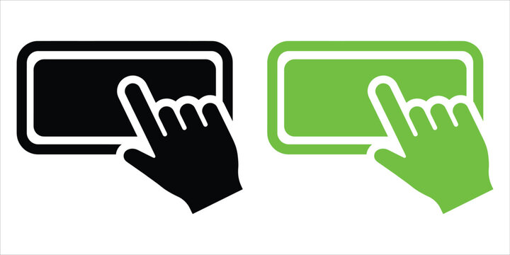 Black and green hand cursor clicking button icons with click button icon web interface user interface touch screen gesture icon computer mouse vector graphic pressing button web design