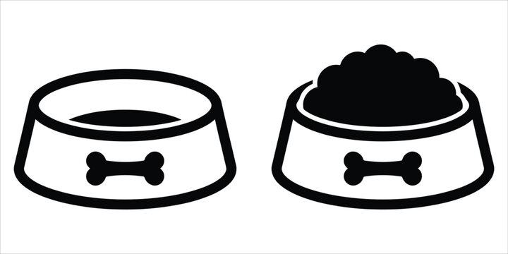 Black and white pet food bowl icons with bone design dog bowl animal feeding pet accessories dog dishes pet supply animal diet bowl icon pet illustration pet care feeding dish pet plate