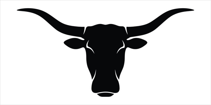 Black silhouette of a longhorn bull head with large curved horns cattle ranch wild animal western decor horned animal ranch life american west farm animal farm logo longhorn silhouette