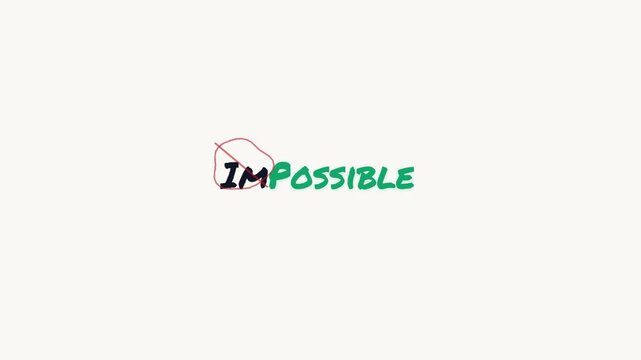 Animated text transformation from impossible to possible with motivation message vector graphic motion