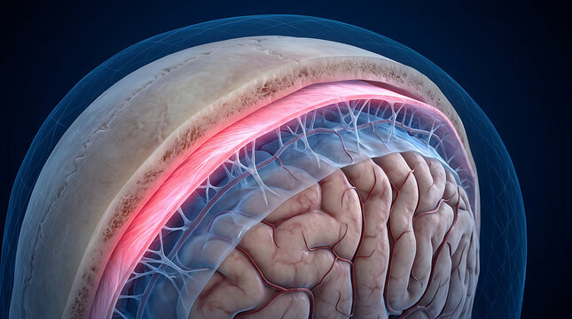 Meninges Anatomical Illustration &ndash; Dura Mater, Arachnoid and Pia Mater Layers of the Brain and Spinal Cord