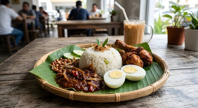 Nasi Lemak Ayam Berempah Dan Teh Ais