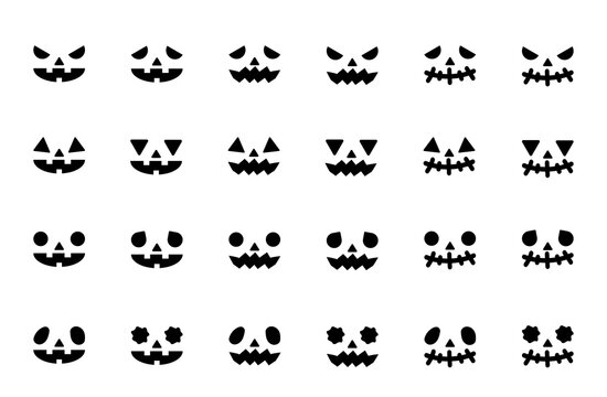 Halloween Jack-o'-Lantern Facial Expression Silhouette Set: Fun, Angry, Sad, Joyful, Happy, Smiling, etc