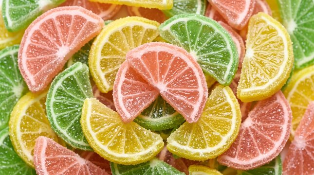 Assorted citrus fruit jelly candies with sugar