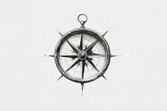 Vintage style hand drawn sketch of nautical compass on textured paper background for navigation art.