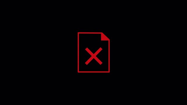 document icon with red delete cross mark animation 4k &ndash; file remove, data cancel, error failed, rejected or invalid file concept ui motion graphics on transparent background