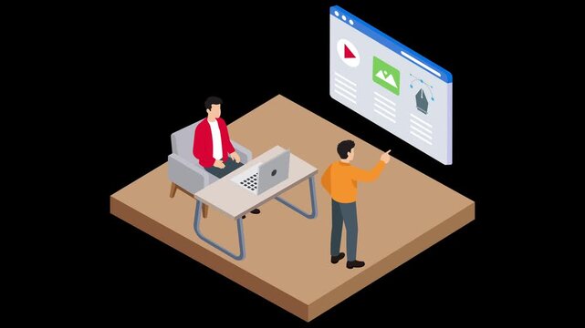 Isometric Animation of Creative Team Designing Website Interface
