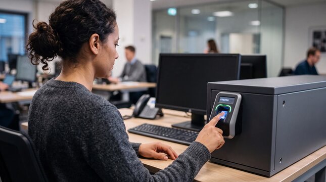 Cybersecurity Analyst Accessing Secure Server via Fingerprint Authentication