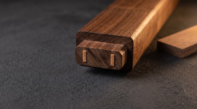 Close view of a wedged mortise and tenon joint
