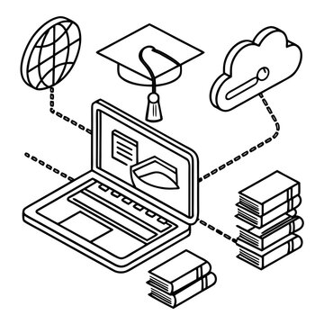 Global digital learning and online education concept illustration