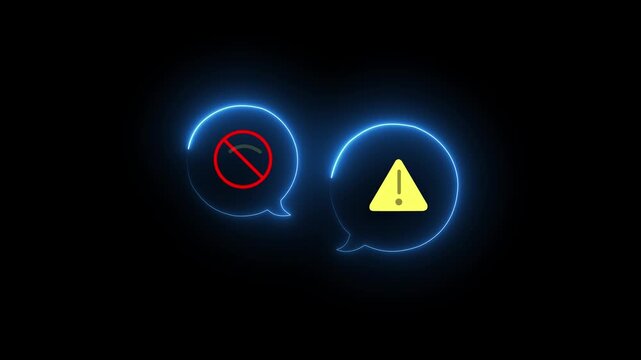 Person holding a with no Wi-Fi and warning alert icons, representing connection failure, network error, or internet outage issue animation in black background, 4k video.