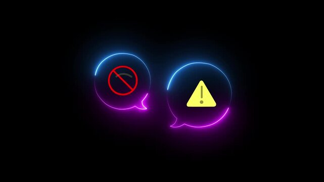 Person holding a with no Wi-Fi and warning alert icons, representing connection failure, network error, or internet outage issue animation in black background, 4k video.