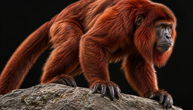Tense Red Howler Monkey Preparing to Jump