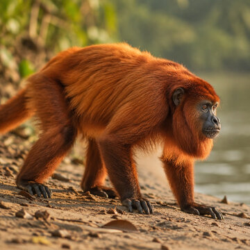 Red Howler Monkey Standing at Golden Hour