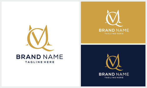 Initial letter MQ QM serif font with gold design logo icon concept