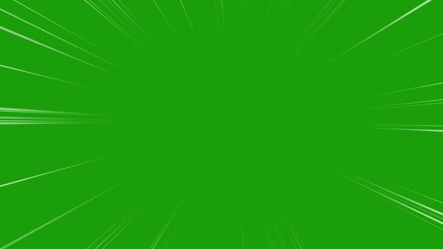 Anime speed lines on green screen, white radial action lines zooming toward center, comic focus effect, seamless loop