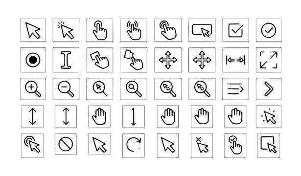 User Interface Cursor Interaction Button Selection Drag Drop and Click Linear Icons