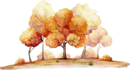 Watercolor Autumn Forest with Trees © Artnizu