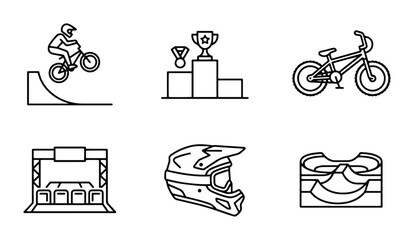 Fototapeta premium BMX Bike Icons, Extreme Sports Vector Graphics, Cycling Competition Elements, Rider Action Set